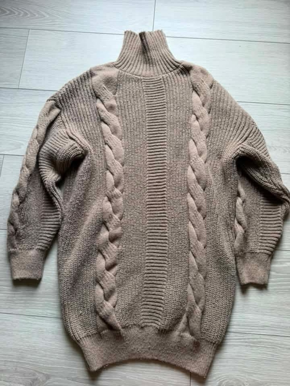 Amazon Cable-Knit Turtleneck Sweater Dress - Taupe